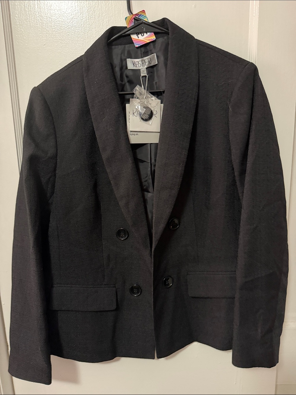 Kasper Black Double-Breasted Shawl Collar Blazer